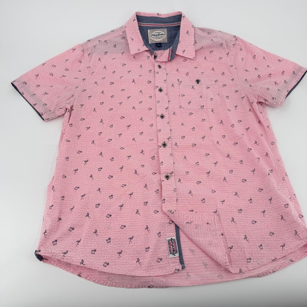 Flag & Anthem Button Down Shirt Mens Large Pink Excellent Flamingo Cocktail SS